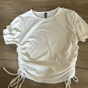 Stylish white tee with side scrunch ties